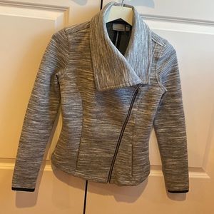Athleta -asymmetrical zip “sweat” jacket. Marled gray tones.